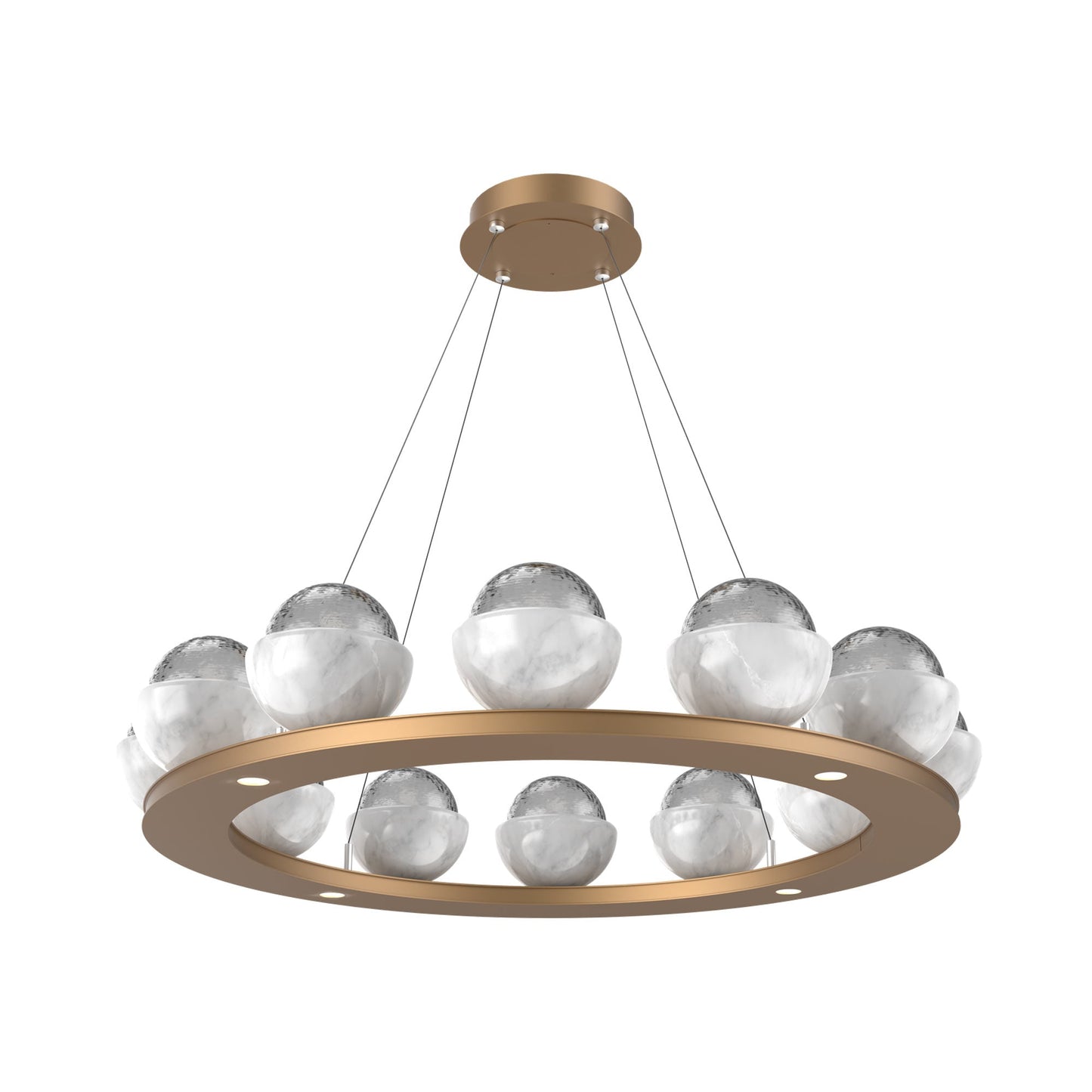 Cabochon Ring Smoke LED Chandelier in Novel Brass/White Marble (36.7-Inch).