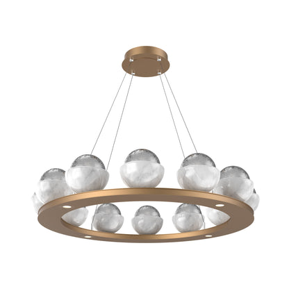 Cabochon Ring Smoke LED Chandelier in Novel Brass/White Marble (36.7-Inch).