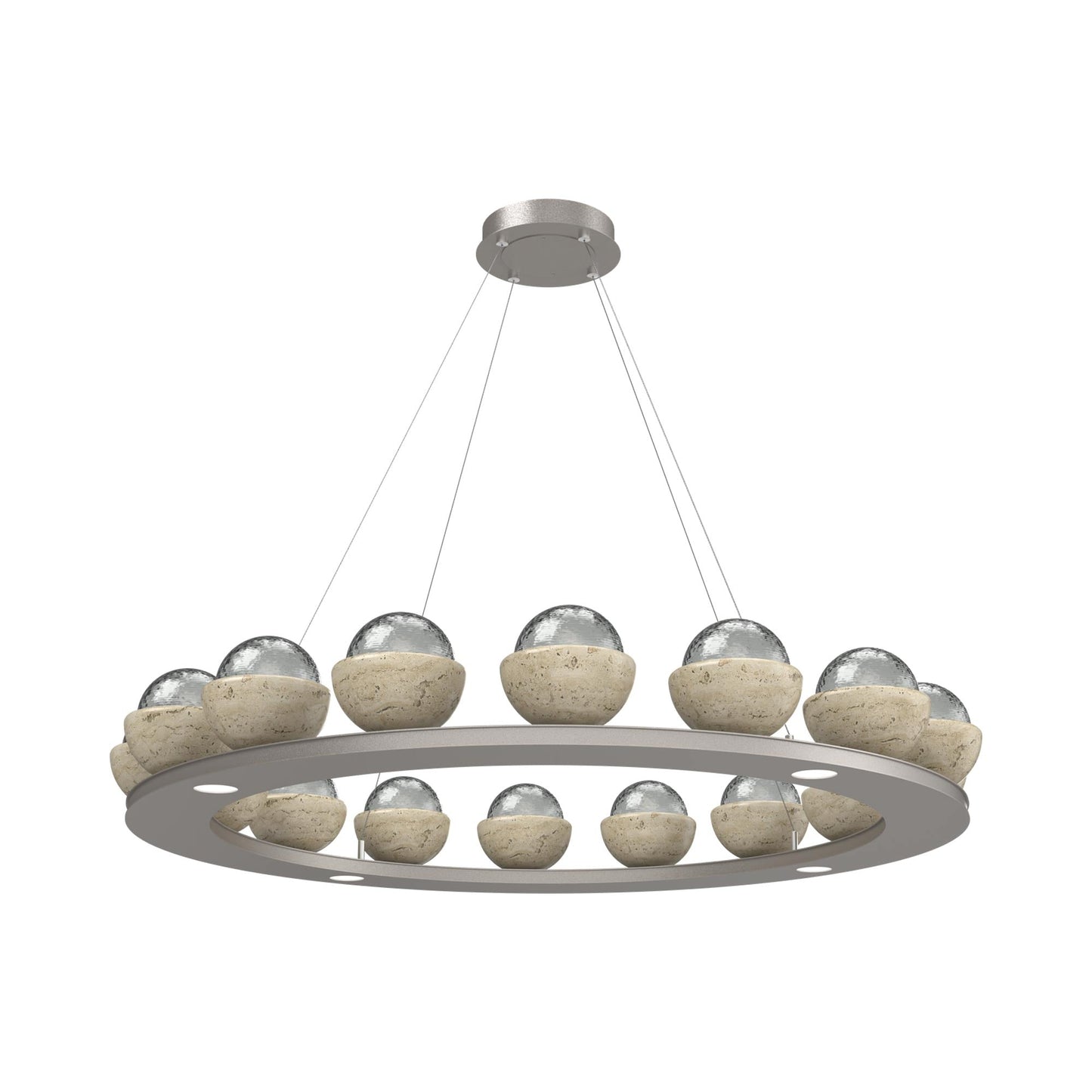 Cabochon Ring Smoke LED Chandelier in Beige Silver/Travertine (46.8-Inch).