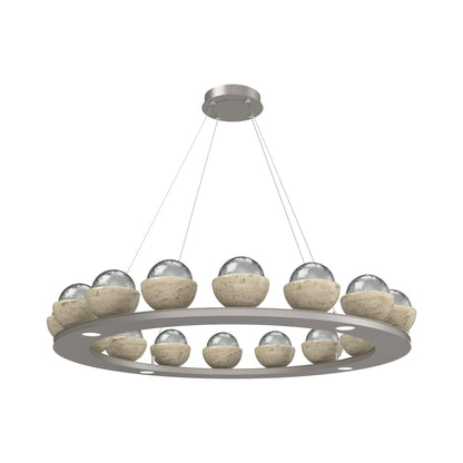 Cabochon Ring Smoke LED Chandelier in Beige Silver/Travertine (46.8-Inch).