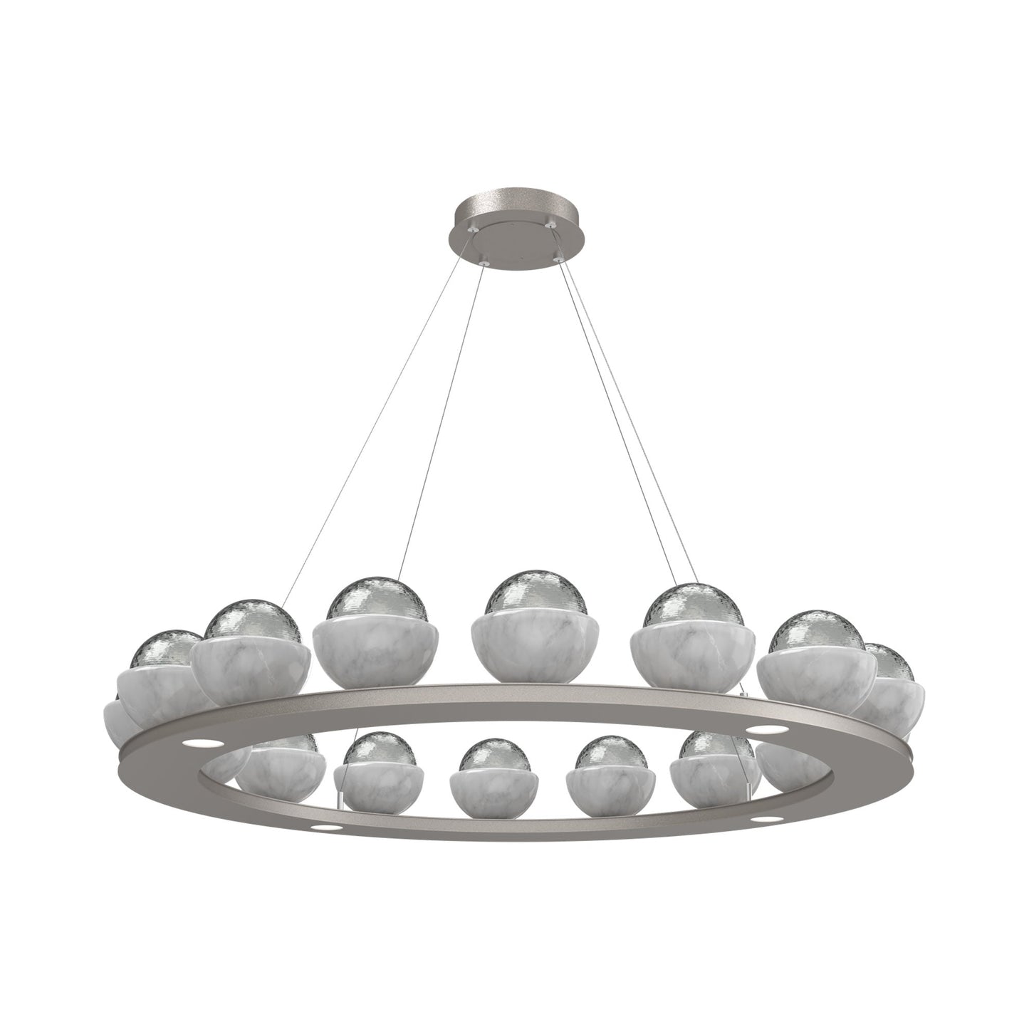 Cabochon Ring Smoke LED Chandelier in Beige Silver/White Marble (46.8-Inch).