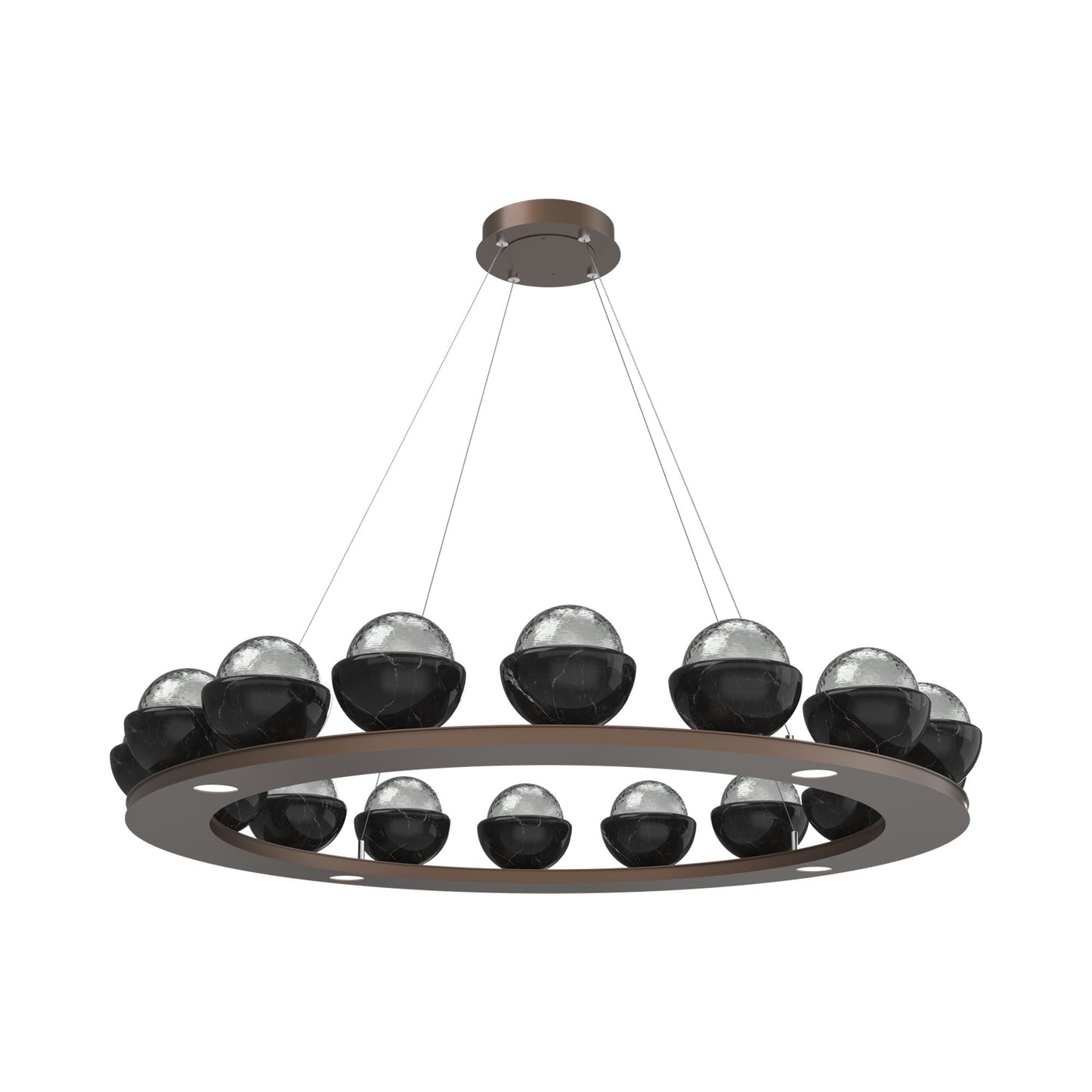 Cabochon Ring Smoke LED Chandelier in Burnished Bronze/Black Marble (46.8-Inch).
