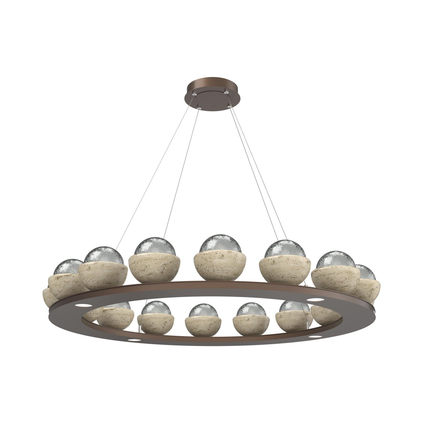 Cabochon Ring Smoke LED Chandelier in Burnished Bronze/Travertine (46.8-Inch).