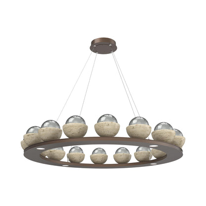 Cabochon Ring Smoke LED Chandelier in Burnished Bronze/Travertine (46.8-Inch).
