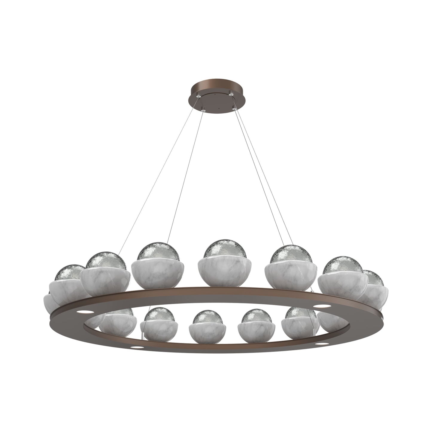 Cabochon Ring Smoke LED Chandelier in Burnished Bronze/White Marble (46.8-Inch).