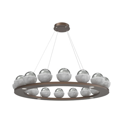 Cabochon Ring Smoke LED Chandelier in Burnished Bronze/White Marble (46.8-Inch).