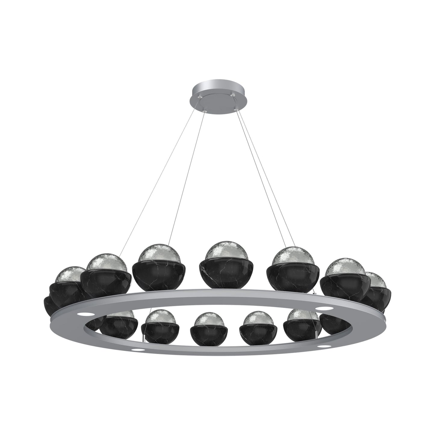Cabochon Ring Smoke LED Chandelier in Classic Silver/Black Marble (46.8-Inch).