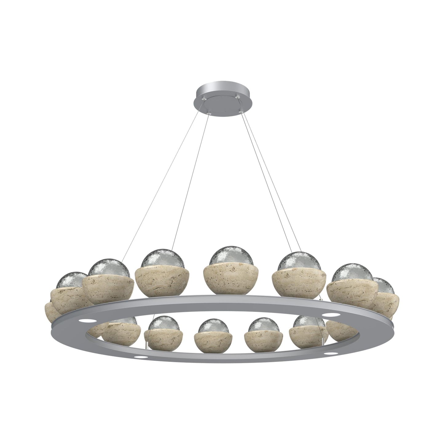 Cabochon Ring Smoke LED Chandelier in Classic Silver/Travertine (46.8-Inch).