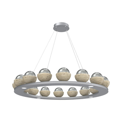 Cabochon Ring Smoke LED Chandelier in Classic Silver/Travertine (46.8-Inch).