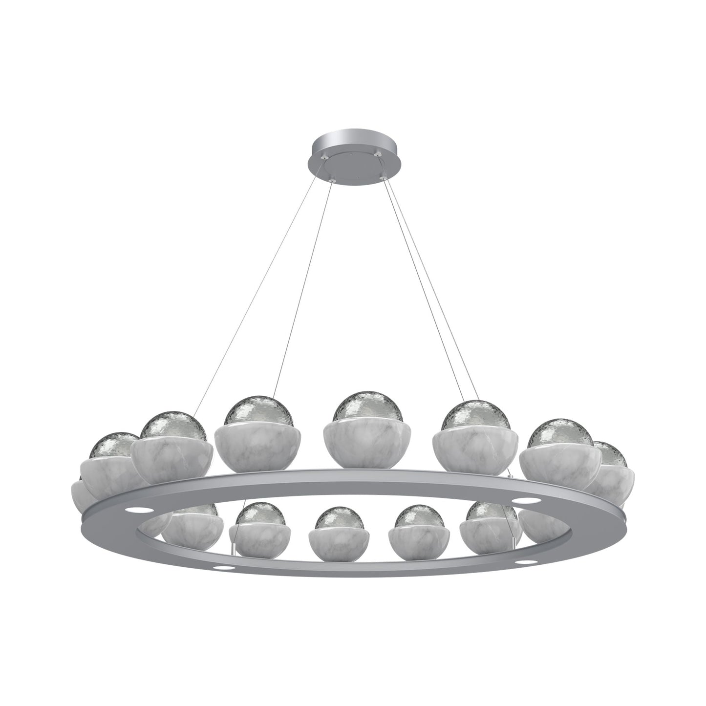 Cabochon Ring Smoke LED Chandelier in Classic Silver/White Marble (46.8-Inch).