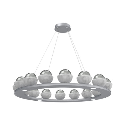 Cabochon Ring Smoke LED Chandelier in Classic Silver/White Marble (46.8-Inch).