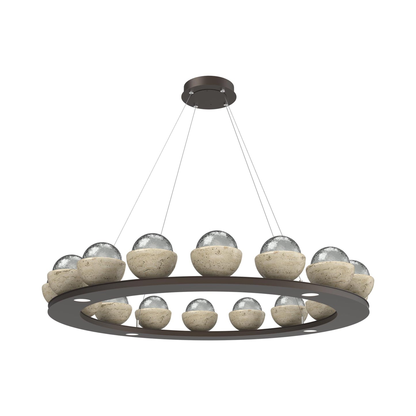 Cabochon Ring Smoke LED Chandelier in Flat Bronze/Travertine (46.8-Inch).
