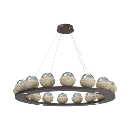 Cabochon Ring Smoke LED Chandelier in Flat Bronze/Travertine (46.8-Inch).