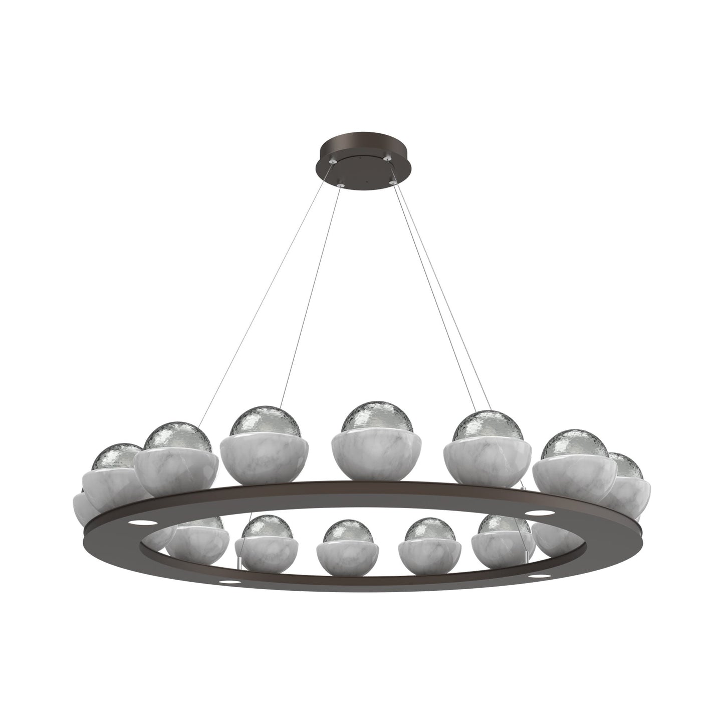 Cabochon Ring Smoke LED Chandelier in Flat Bronze/White Marble (46.8-Inch).