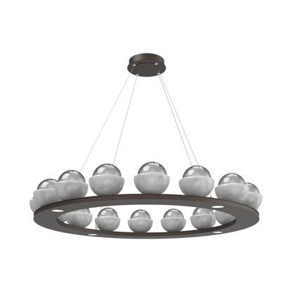 Cabochon Ring Smoke LED Chandelier in Flat Bronze/White Marble (46.8-Inch).