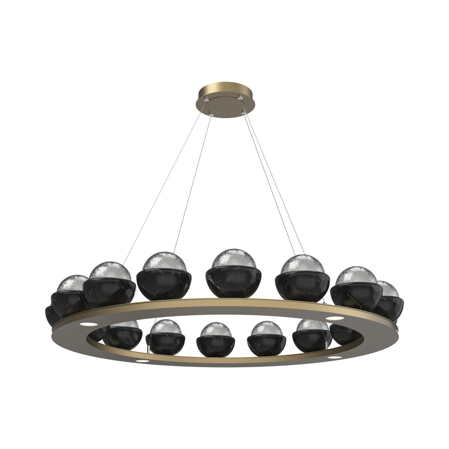 Cabochon Ring Smoke LED Chandelier in Gilded Brass/Black Marble (46.8-Inch).