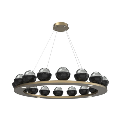 Cabochon Ring Smoke LED Chandelier in Gilded Brass/Black Marble (46.8-Inch).