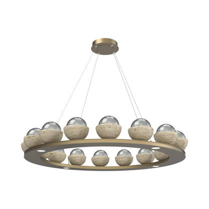 Cabochon Ring Smoke LED Chandelier in Gilded Brass/Travertine (46.8-Inch).