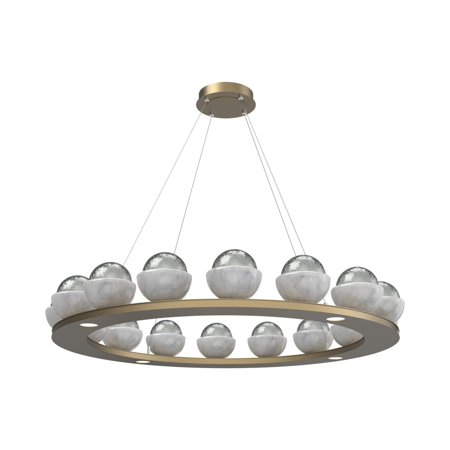 Cabochon Ring Smoke LED Chandelier in Gilded Brass/White Marble (46.8-Inch).