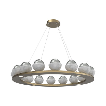Cabochon Ring Smoke LED Chandelier in Gilded Brass/White Marble (46.8-Inch).