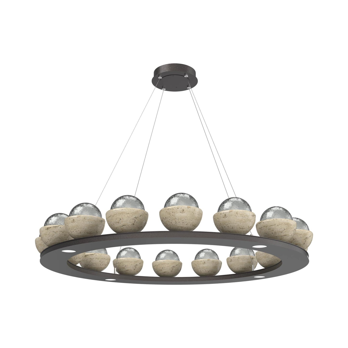 Cabochon Ring Smoke LED Chandelier in Graphite/Travertine (46.8-Inch).