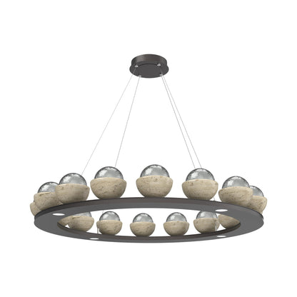 Cabochon Ring Smoke LED Chandelier in Graphite/Travertine (46.8-Inch).