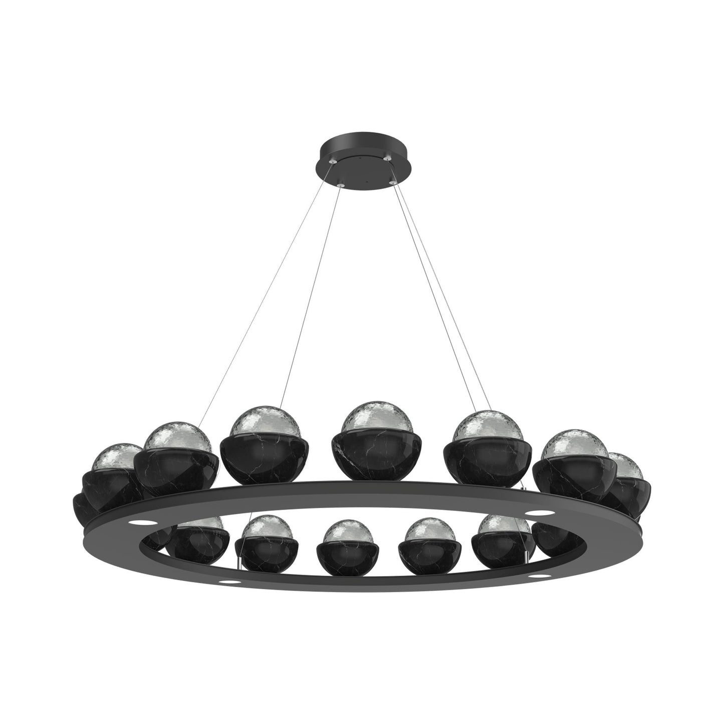 Cabochon Ring Smoke LED Chandelier in Matte Black/Black Marble (46.8-Inch).