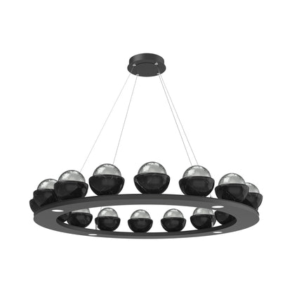 Cabochon Ring Smoke LED Chandelier in Matte Black/Black Marble (46.8-Inch).