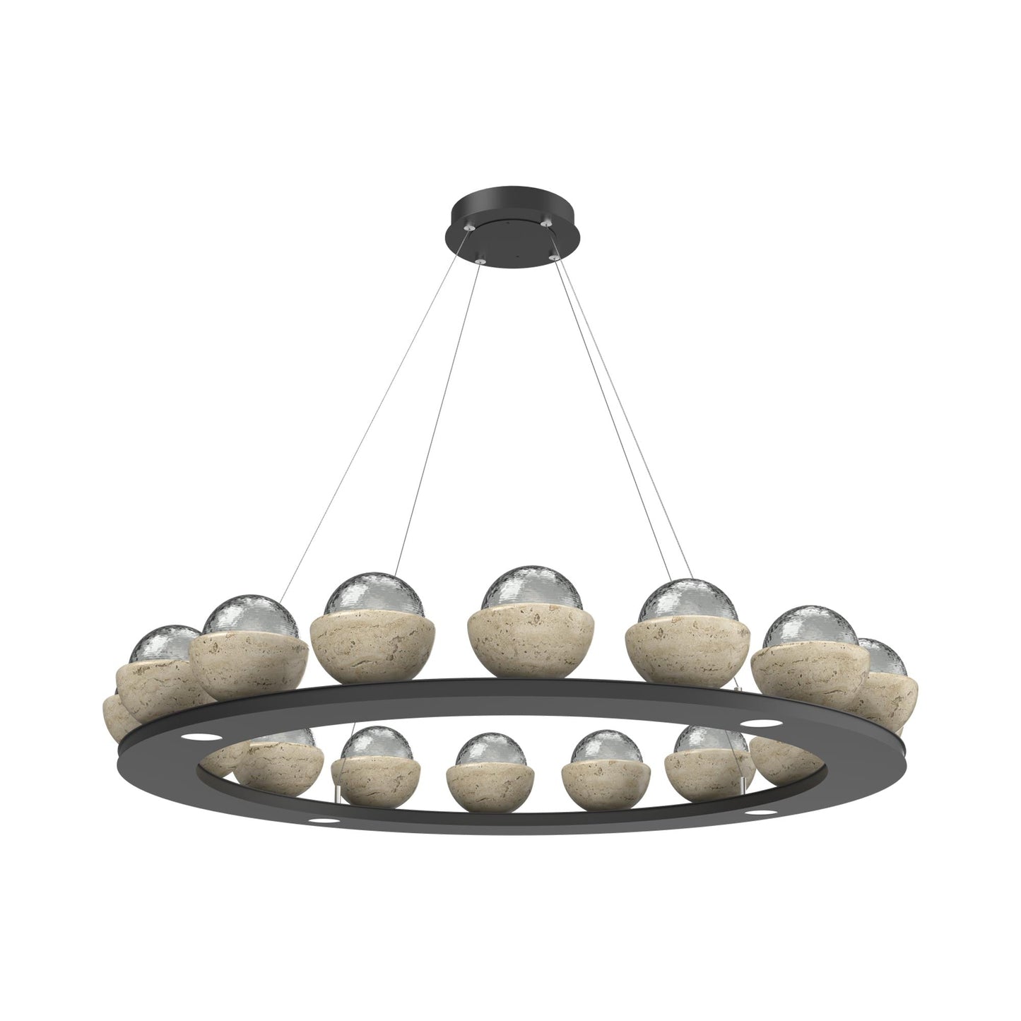 Cabochon Ring Smoke LED Chandelier in Matte Black/Travertine (46.8-Inch).