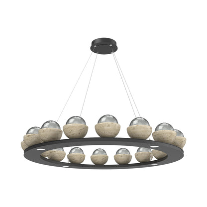 Cabochon Ring Smoke LED Chandelier in Matte Black/Travertine (46.8-Inch).