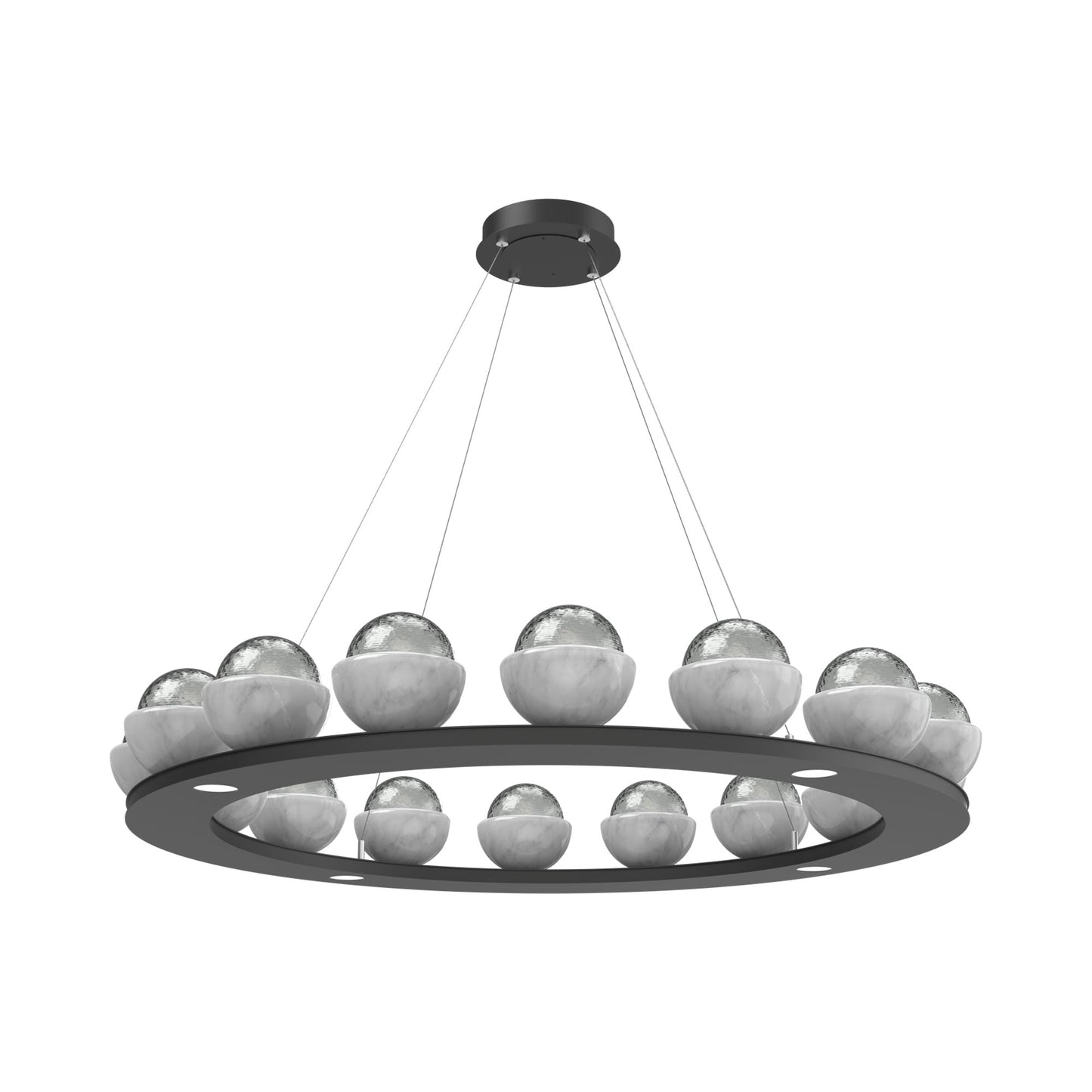 Cabochon Ring Smoke LED Chandelier in Matte Black/White Marble (46.8-Inch).