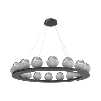 Cabochon Ring Smoke LED Chandelier in Matte Black/White Marble (46.8-Inch).