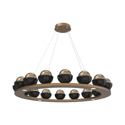 Cabochon Ring Smoke LED Chandelier in Novel Brass/Black Marble (46.8-Inch).