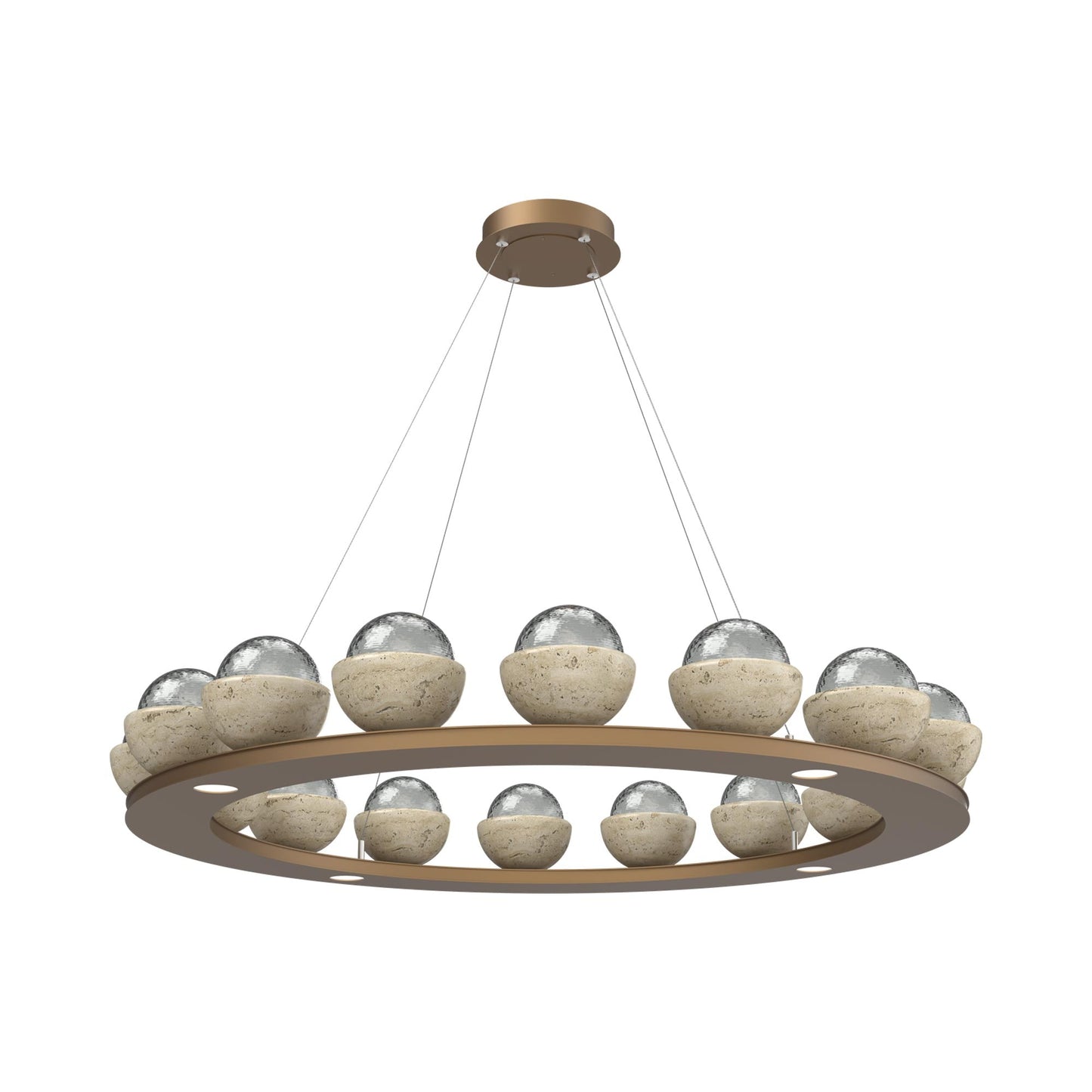 Cabochon Ring Smoke LED Chandelier in Novel Brass/Travertine (46.8-Inch).