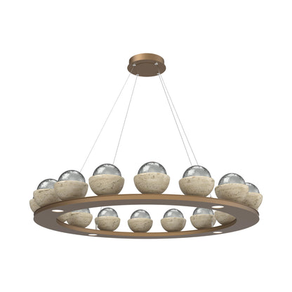 Cabochon Ring Smoke LED Chandelier in Novel Brass/Travertine (46.8-Inch).