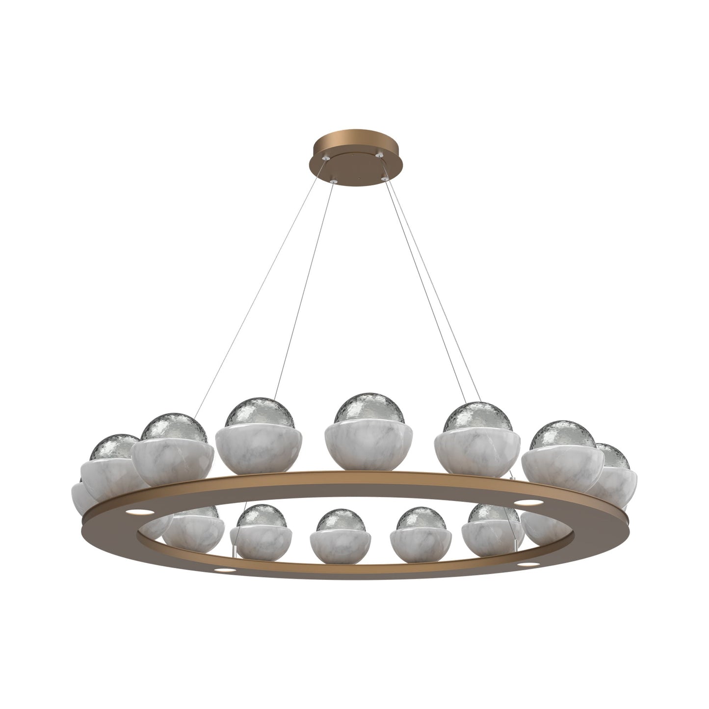Cabochon Ring Smoke LED Chandelier in Novel Brass/White Marble (46.8-Inch).