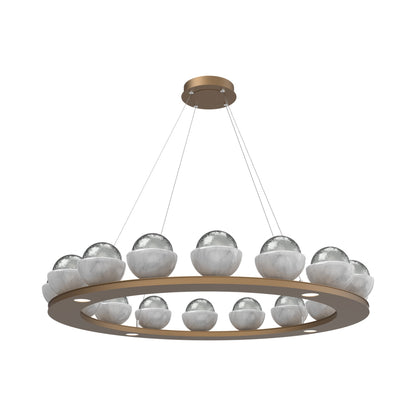 Cabochon Ring Smoke LED Chandelier in Novel Brass/White Marble (46.8-Inch).