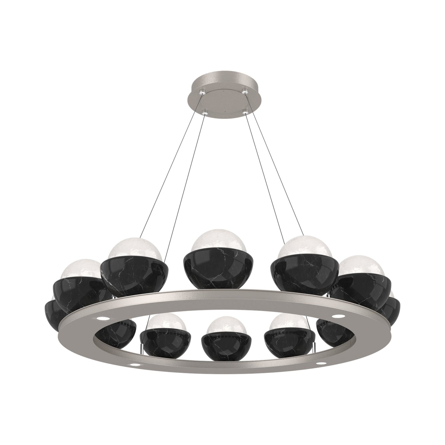 Cabochon Ring White LED Chandelier in Beige Silver/Black Marble (36.7-Inch).