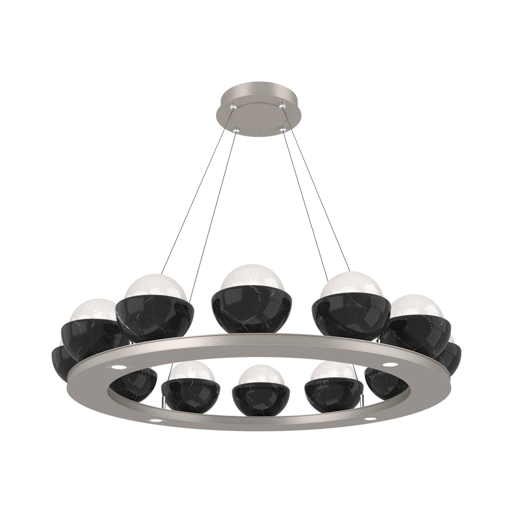 Cabochon Ring White LED Chandelier in Beige Silver/Black Marble (36.7-Inch).
