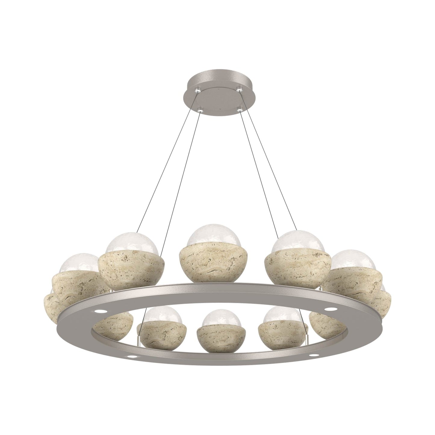 Cabochon Ring White LED Chandelier in Beige Silver/Travertine (36.7-Inch).