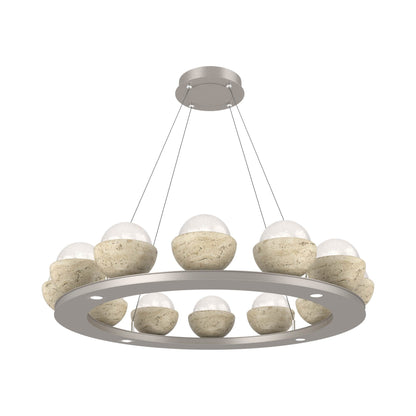 Cabochon Ring White LED Chandelier in Beige Silver/Travertine (36.7-Inch).
