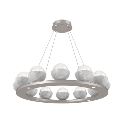 Cabochon Ring White LED Chandelier in Beige Silver/White Marble (36.7-Inch).