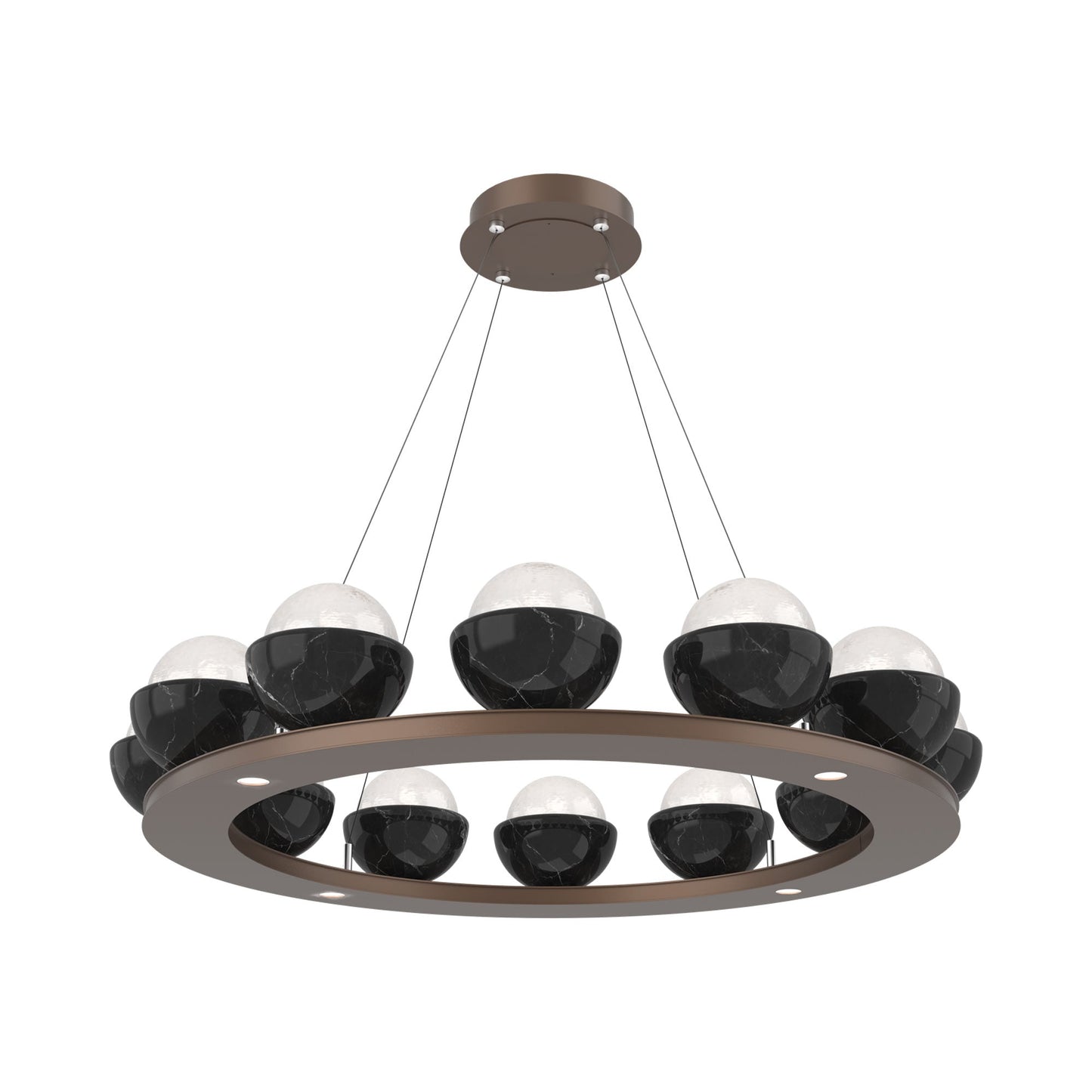 Cabochon Ring White LED Chandelier in Burnished Bronze/Black Marble (36.7-Inch).