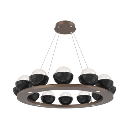 Cabochon Ring White LED Chandelier in Burnished Bronze/Black Marble (36.7-Inch).