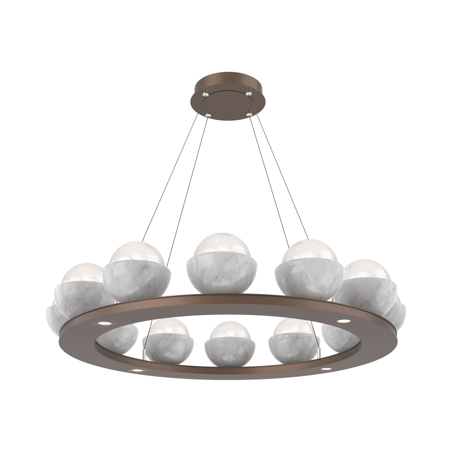 Cabochon Ring White LED Chandelier in Burnished Bronze/White Marble (36.7-Inch).