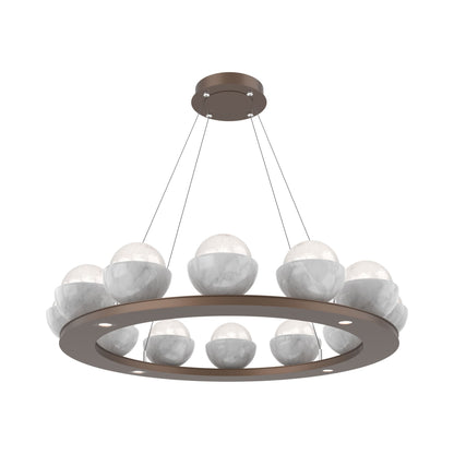 Cabochon Ring White LED Chandelier in Burnished Bronze/White Marble (36.7-Inch).