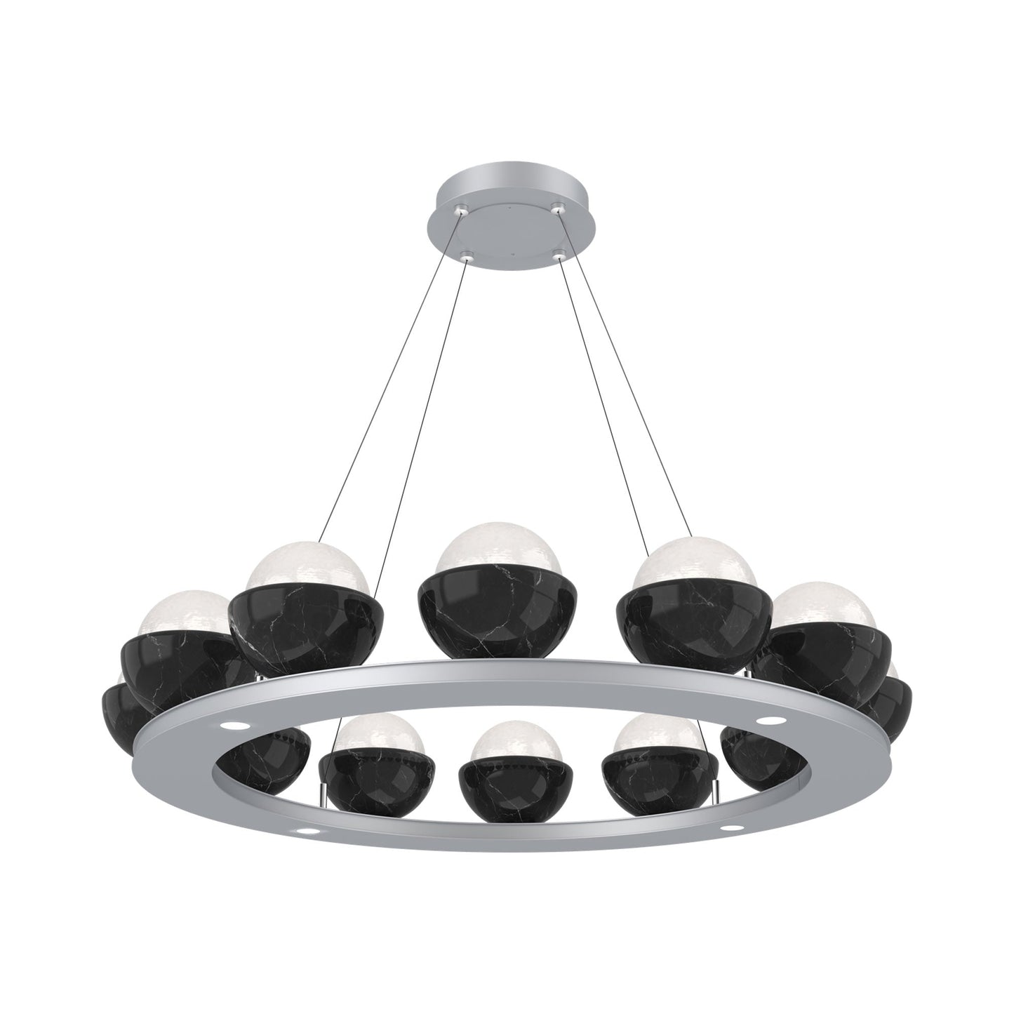 Cabochon Ring White LED Chandelier in Classic Silver/Black Marble (36.7-Inch).