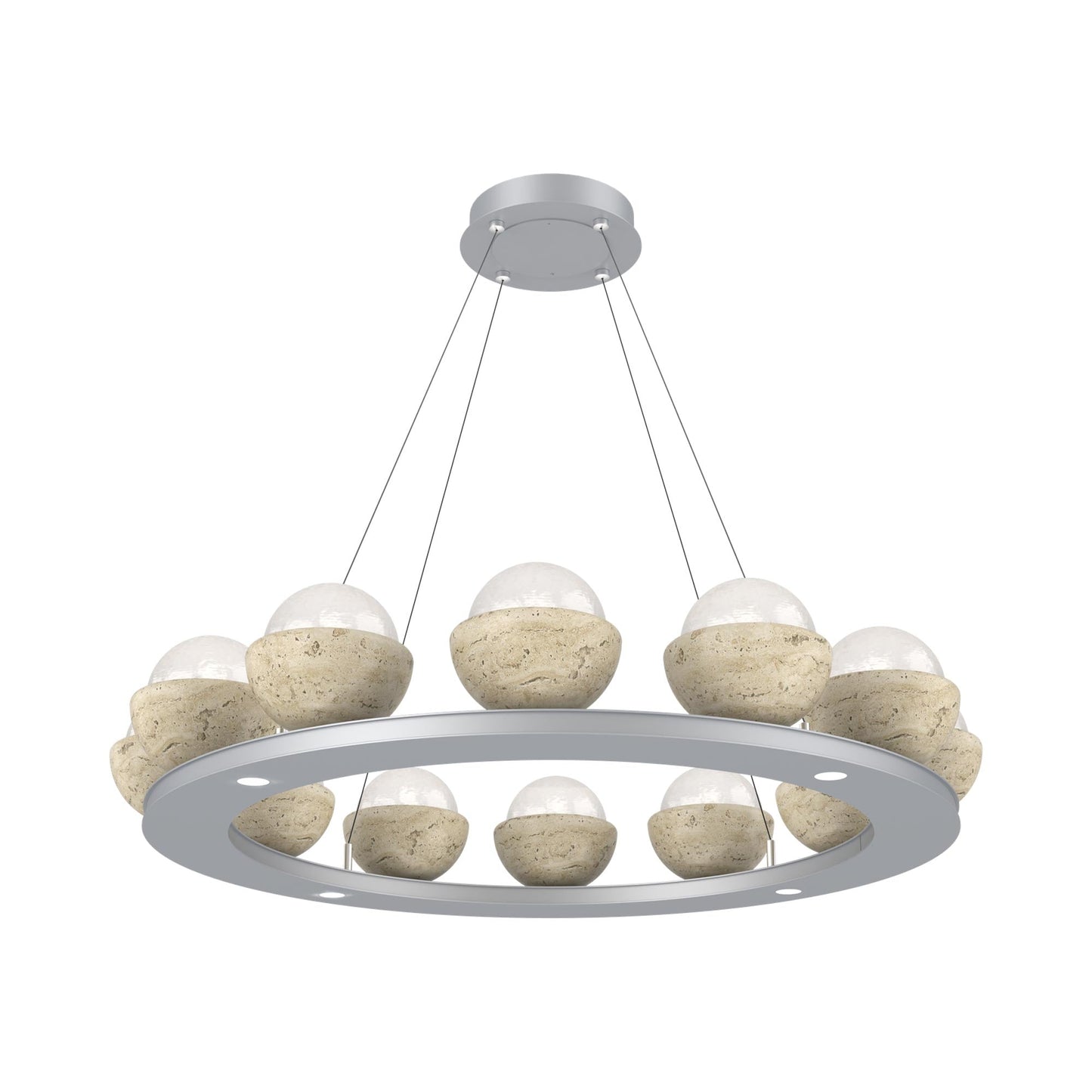 Cabochon Ring White LED Chandelier in Classic Silver/Travertine (36.7-Inch).