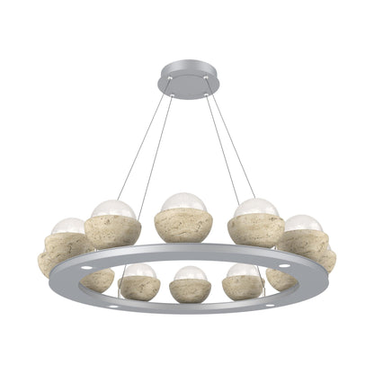 Cabochon Ring White LED Chandelier in Classic Silver/Travertine (36.7-Inch).