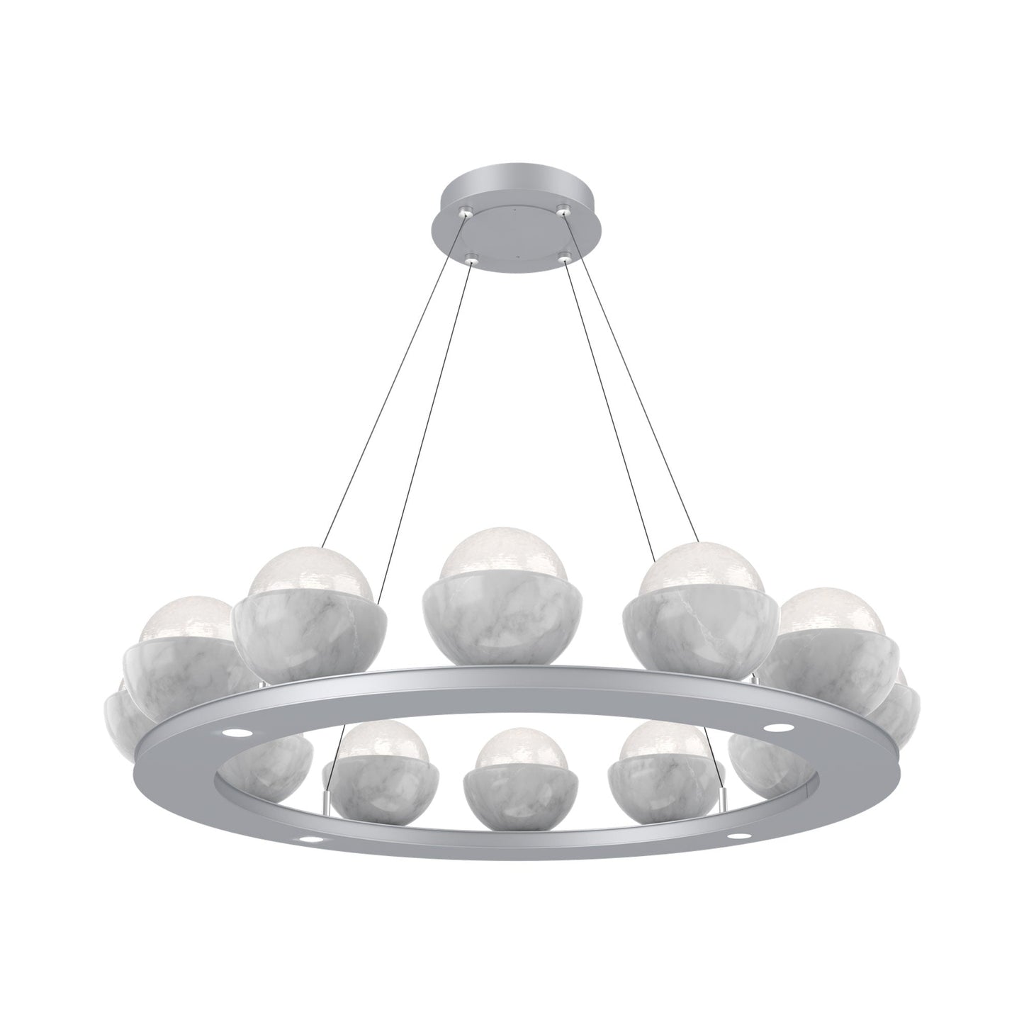 Cabochon Ring White LED Chandelier in Classic Silver/White Marble (36.7-Inch).